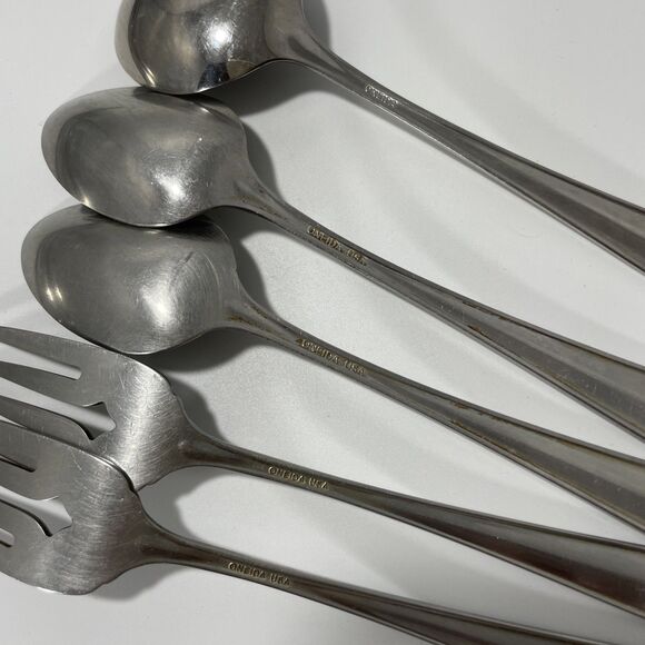 Oneida GALA IMPULSE Stainless 2 Teaspoon 1 Oval Soup Spoon 2 Salad Fork Lot Of 5 - Picture 5 of 5
